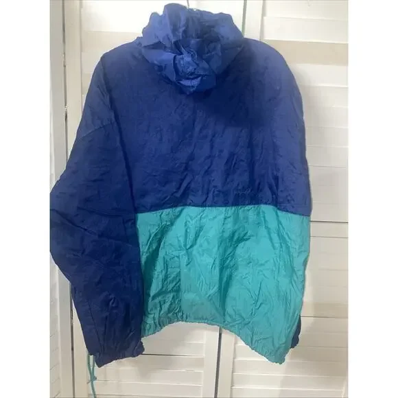 Vintage Honors Color Block Windbreaker Men’s Size XL Green Navy Hood 90’s - Picture 7 of 8